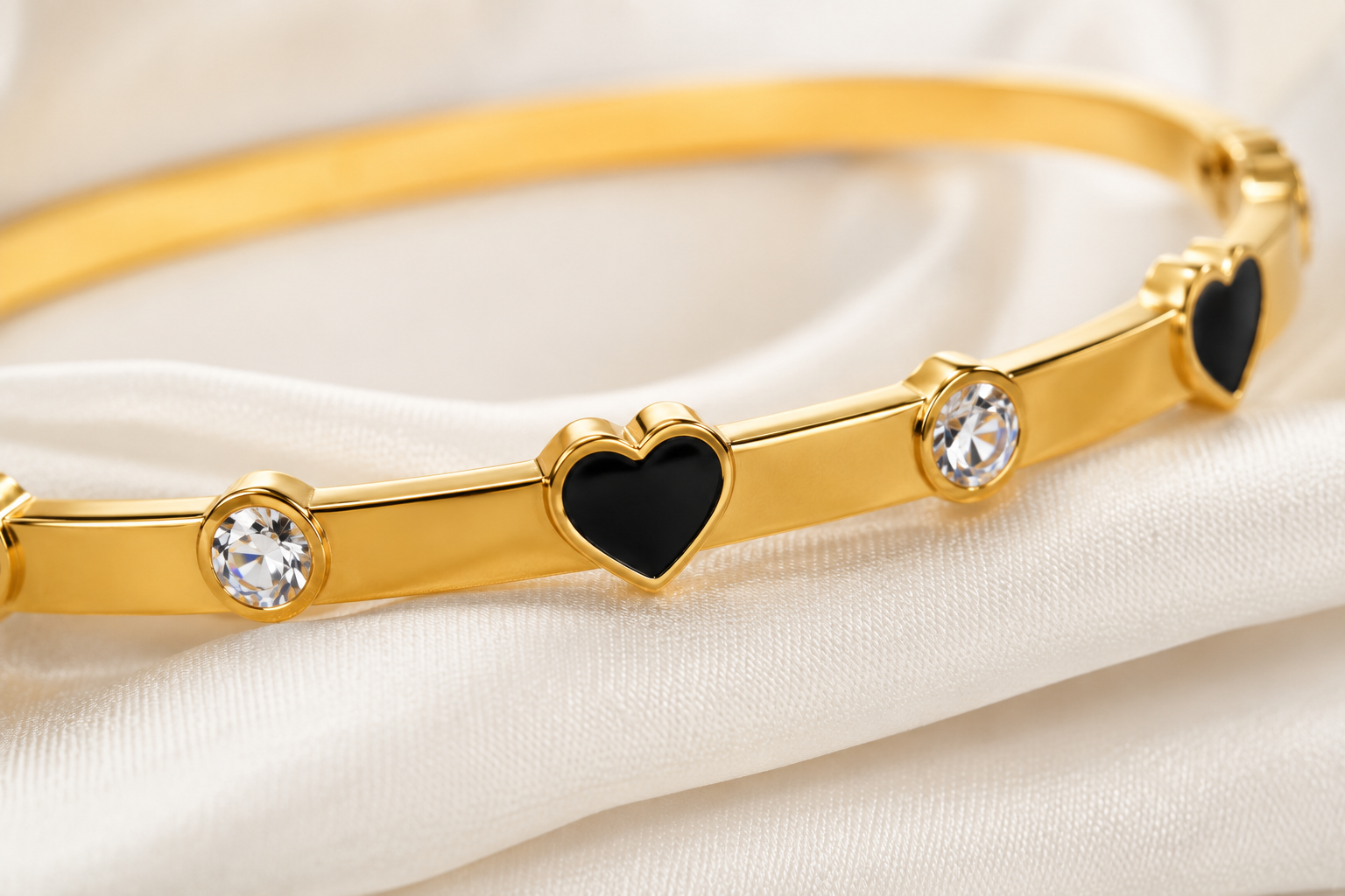 Black Heart Crystal Gold Plated Bracelet