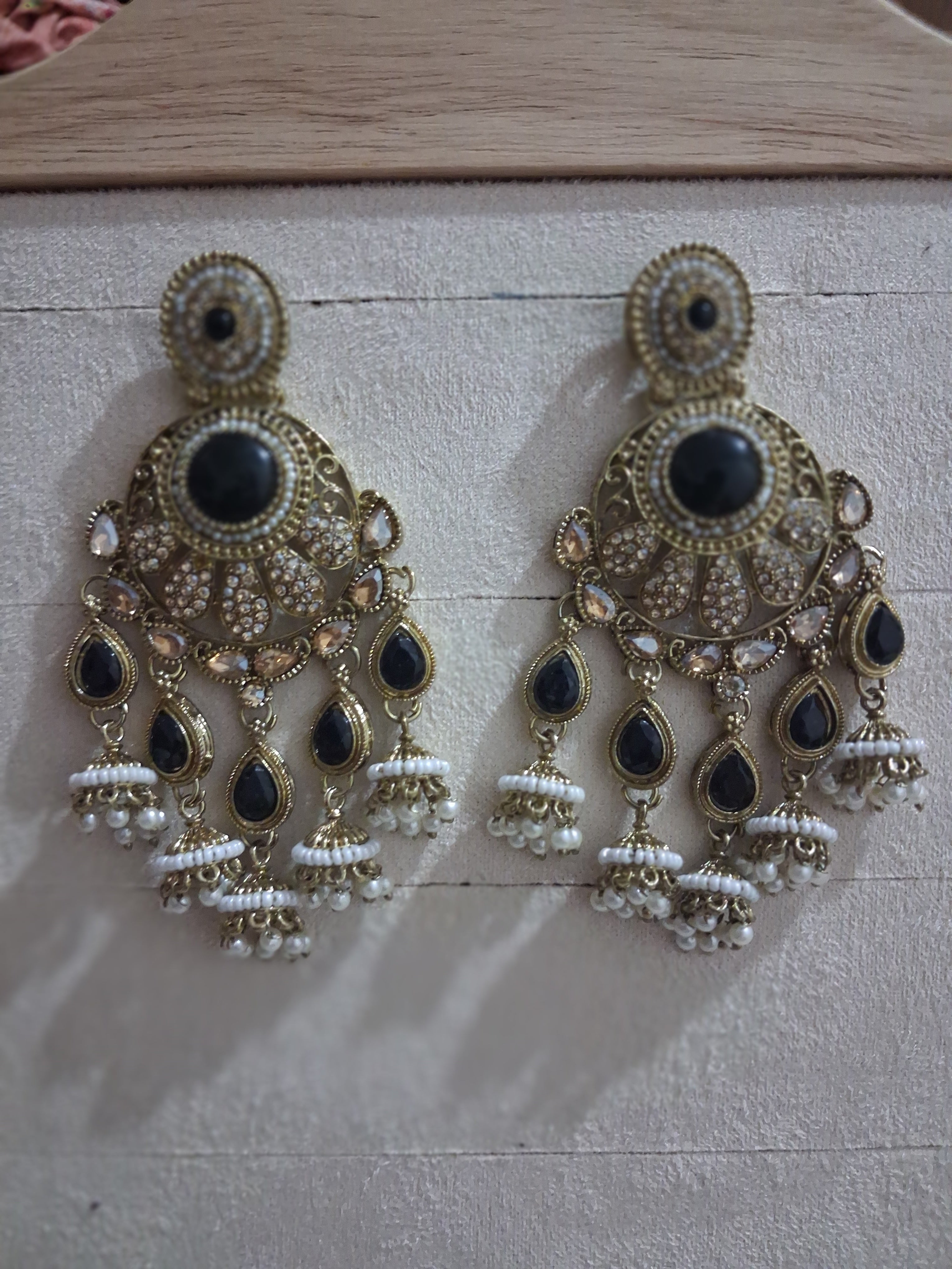 Royal Bahubali Kundan Chandbali Earrings with Triple Jhumki Drops