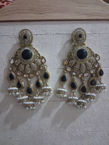 Royal Bahubali Kundan Chandbali Earrings with Triple Jhumki Drops