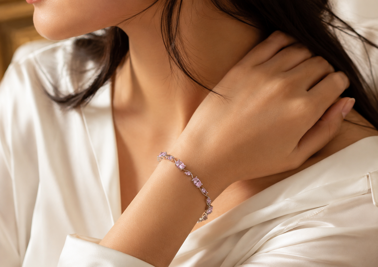 Lavender Pink Gemstone Silver Bracelet