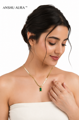 Emerald Herringbone Pendant Necklace