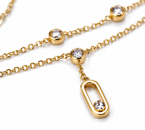 Elegant Double-Layer Gold-Tone Crystal Anklet