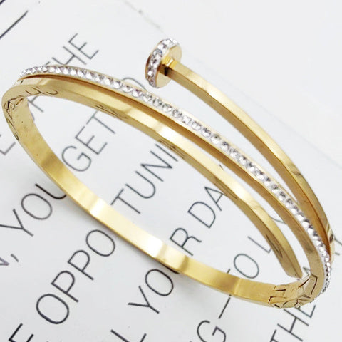Architectural Glamour: Luxury Nail Pavé Crystal Anti-Tarnish Bangle