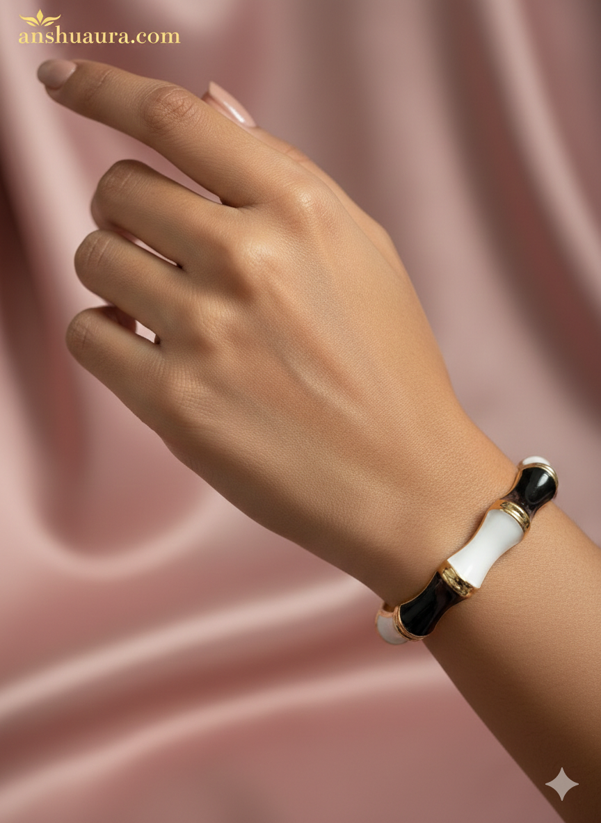 Aura Luxe: Dual-Tone Enamel Bamboo Cuff