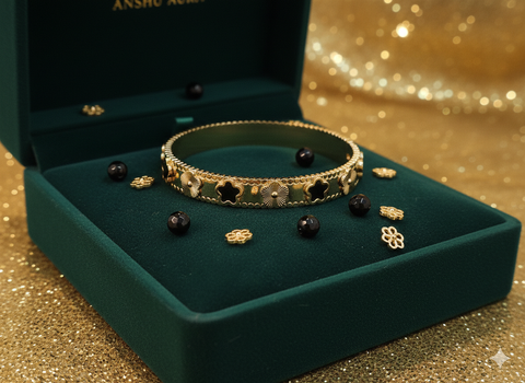 Ardor Floral Elegance - Gold Plated Clover Bangle Bracelet