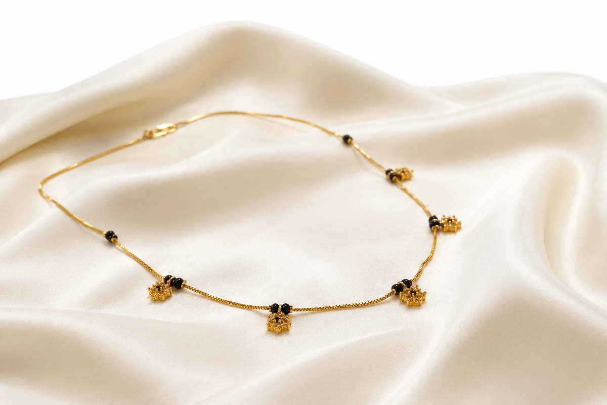 Black Bead Gold Charm Necklace