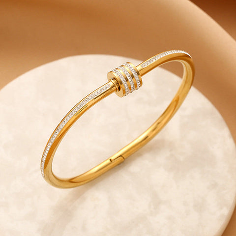Premium gold plated crystal studded cylinder bracelets