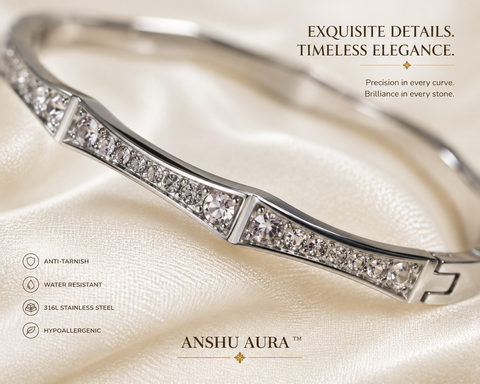 Celestial Spark Silver Crystal Bangle