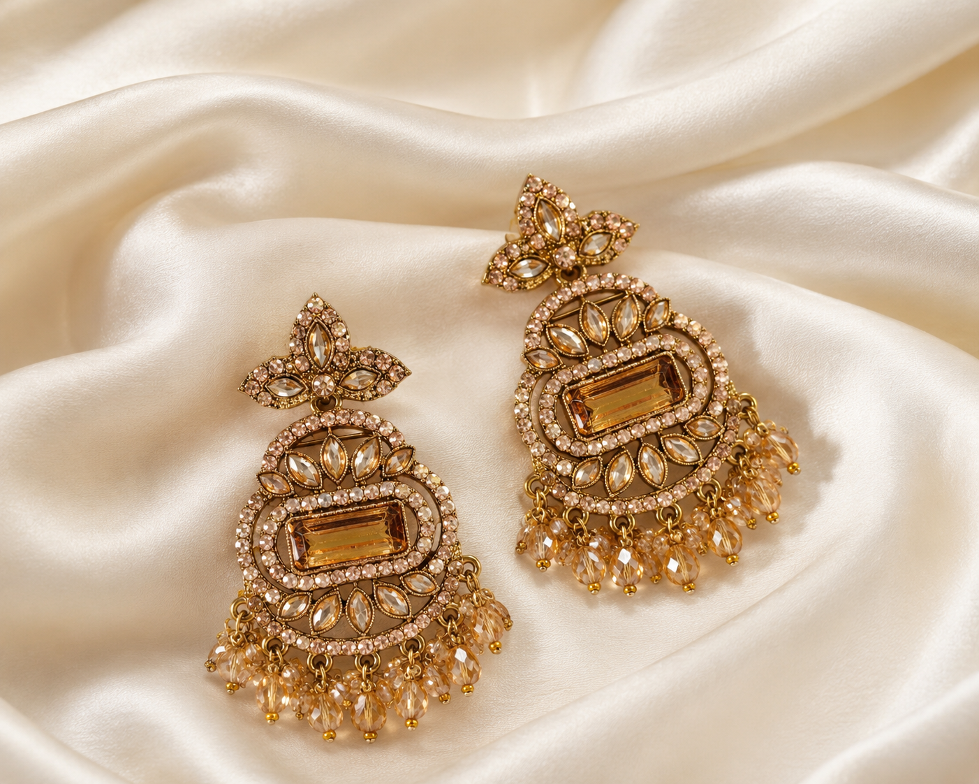 Vintage Champagne Crystal Statement Earrings | Premium Party & Wedding Earrings for Women