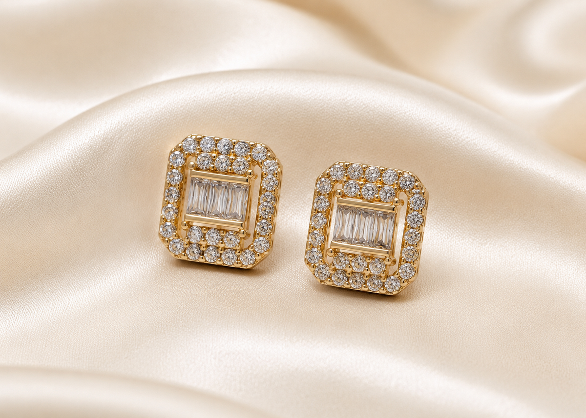 Royal Radiance Square Crystal Stud Earrings