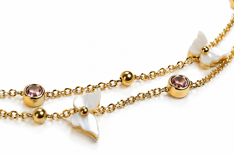 Floral Butterfly Double-Layer Gold Anklet