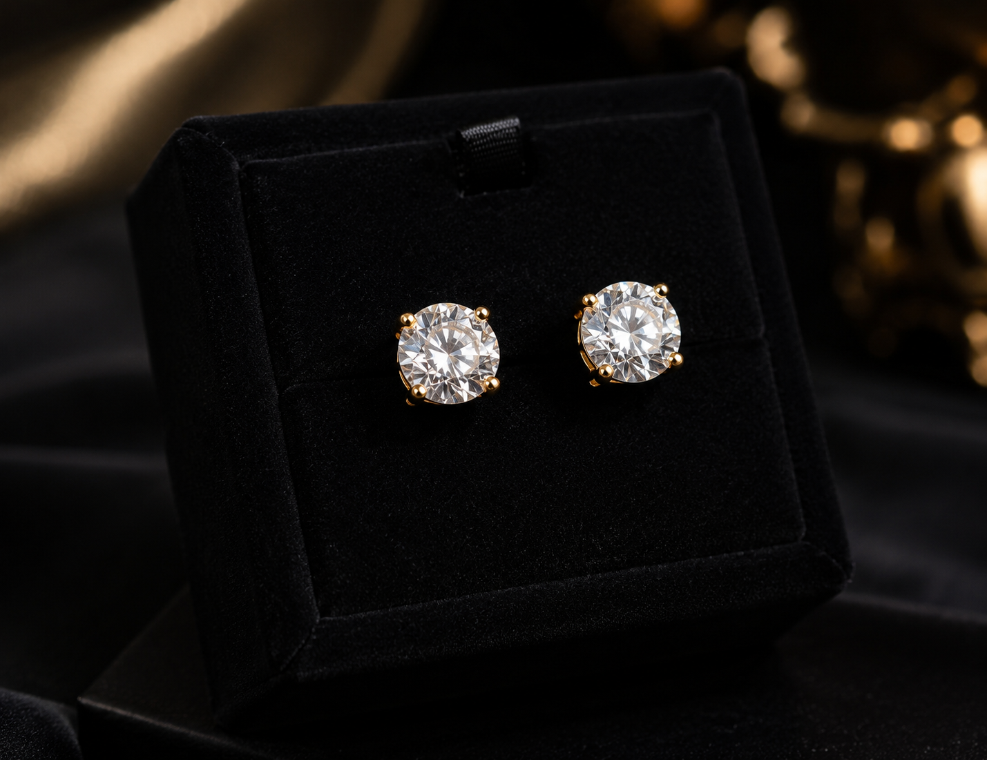 Solitaire Stud Earrings for Women | 18K Gold Plated | Anti-Tarnish |