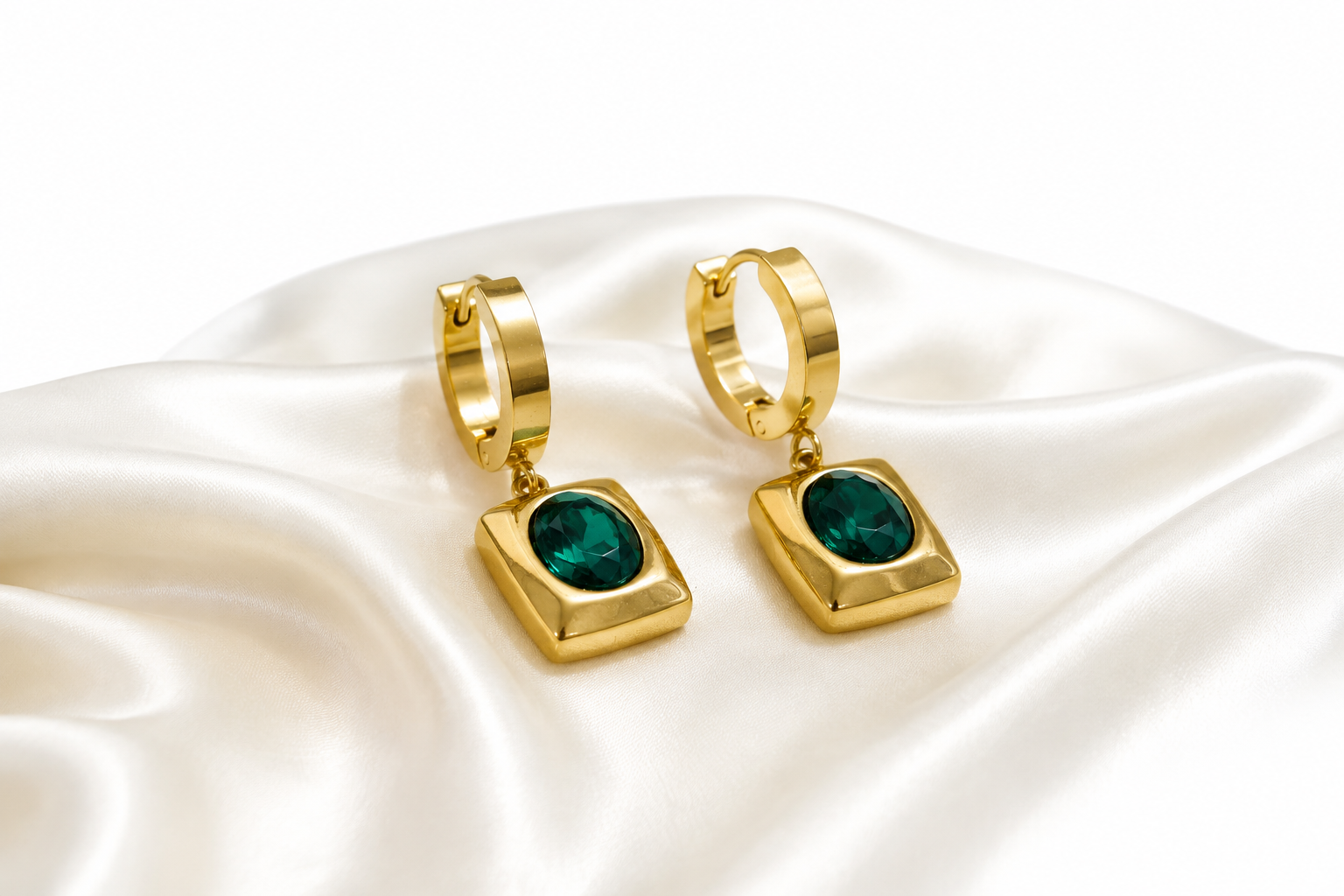Emerald Luxe Gold Drop Huggie Earrings