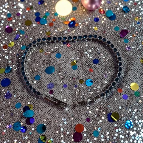 Blue Sapphire Sparkle Tennis Bracelet - Gunmetal Edition