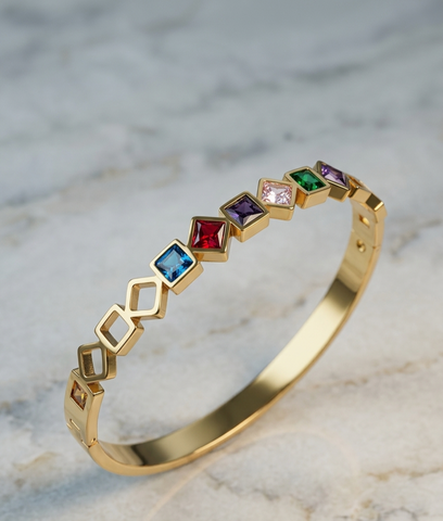Multi-Color Gemstone Square Geometric