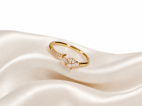 Elegant Floral CZ Gold Ring