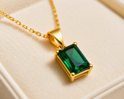Emerald Green Rectangle Pendant Necklace