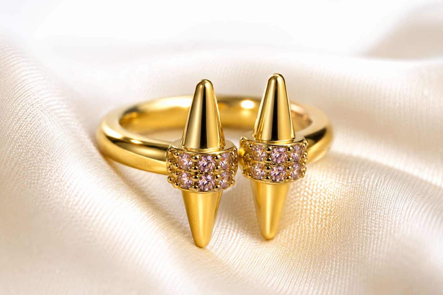 Golden Twin Spike Pavé Ring