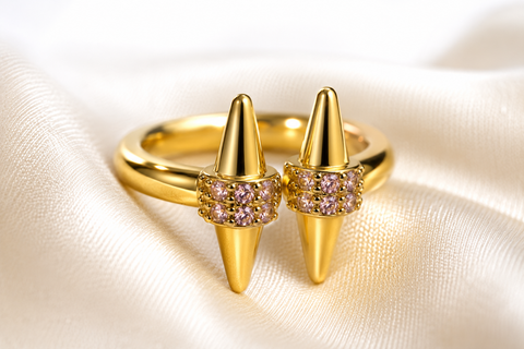 Golden Twin Spike Pavé Ring