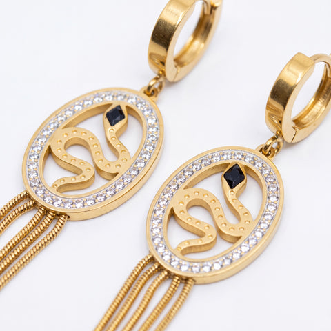 Snake Motif Tassel Drop Earrings