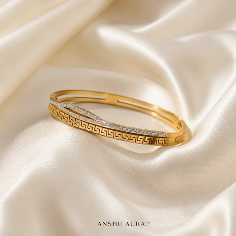 Eternal Grace Crystal Greek Key Gold Bangle