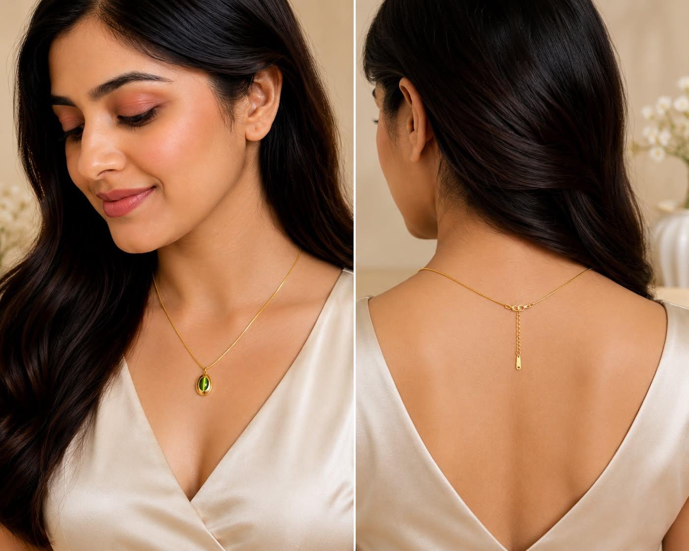 Premium Green Oval Stone Pendant Necklace