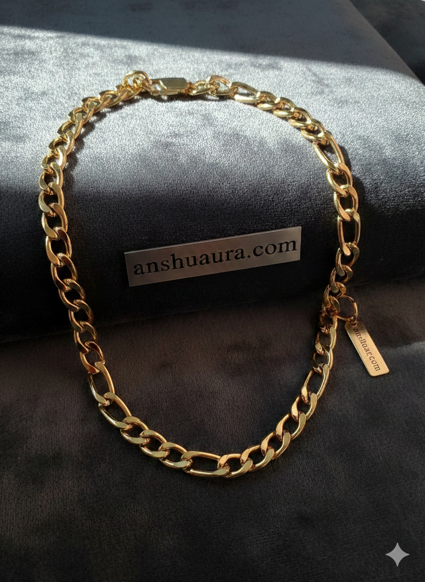 Anshuaura™ Signature 18K Gold-Plated Figaro Chain – Premium Luxury Edition