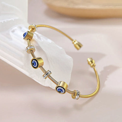 Aura Shield: Slim Twisted Cable Evil Eye Bracelet