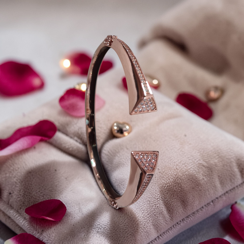 Contemporary rose gold geometric cuff bracelets