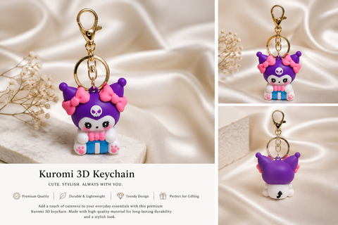 Cute Purple 3D Cartoon Keychain with Gold-Tone Clasp