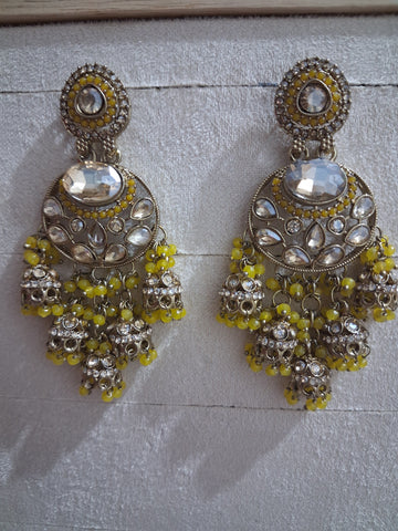 Anshu Aura Designer Kundan Jhumka Earrings with Premium Stone & Bead Work (Multiple Colors)