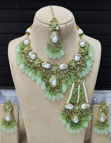 Mint Green Pearl Royal Bridal Jewellery Set