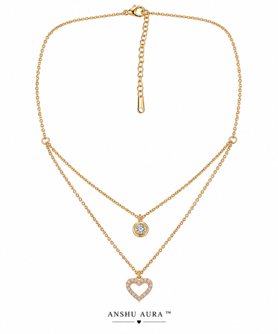 Double Layer Heart & Crystal Pendant Necklace