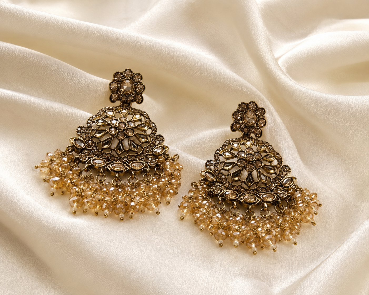 Vintage Champagne Crystal Chandbali Earrings | Premium Party & Wedding Earrings for Women