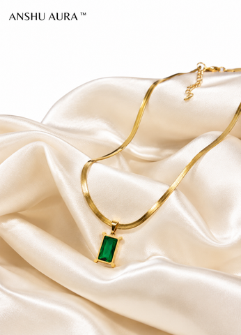 Emerald Herringbone Pendant Necklace