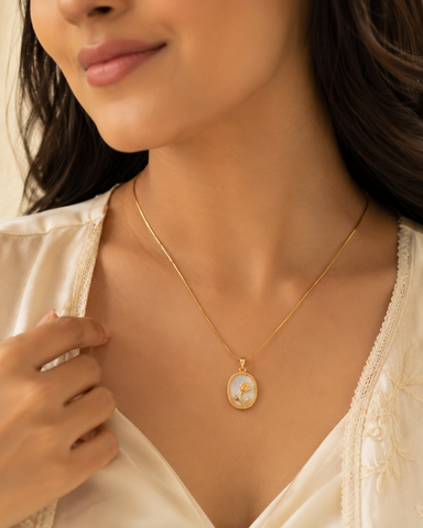 Gold Rose Mother of Pearl Pendant Necklace for Women