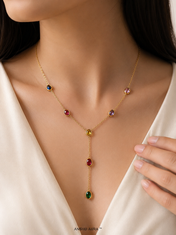 Aurora Multicolour Gemstone Y-Drop Necklace
