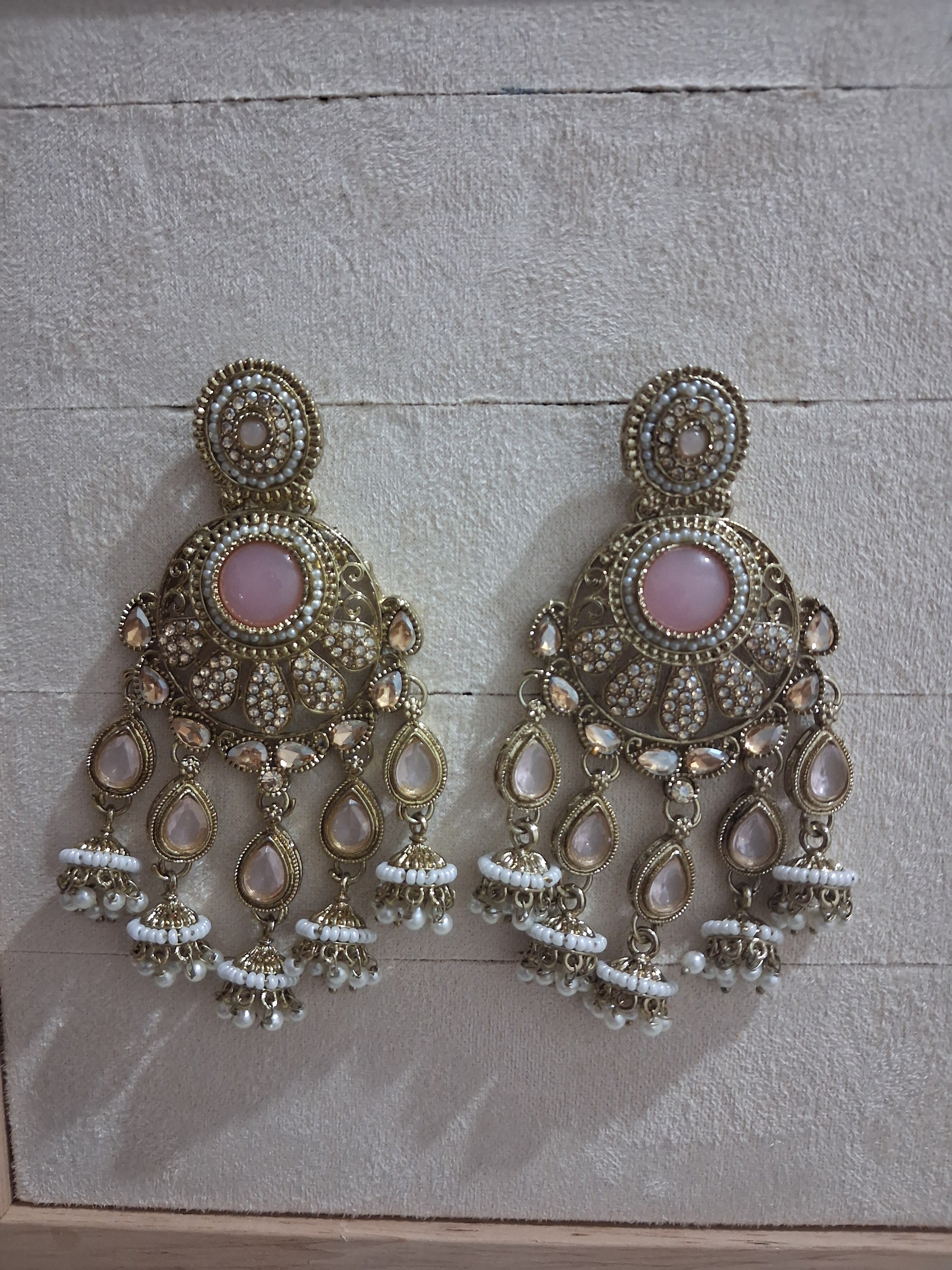 Royal Bahubali Kundan Chandbali Earrings with Triple Jhumki Drops
