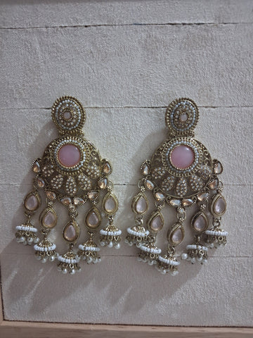 Royal Bahubali Kundan Chandbali Earrings with Triple Jhumki Drops