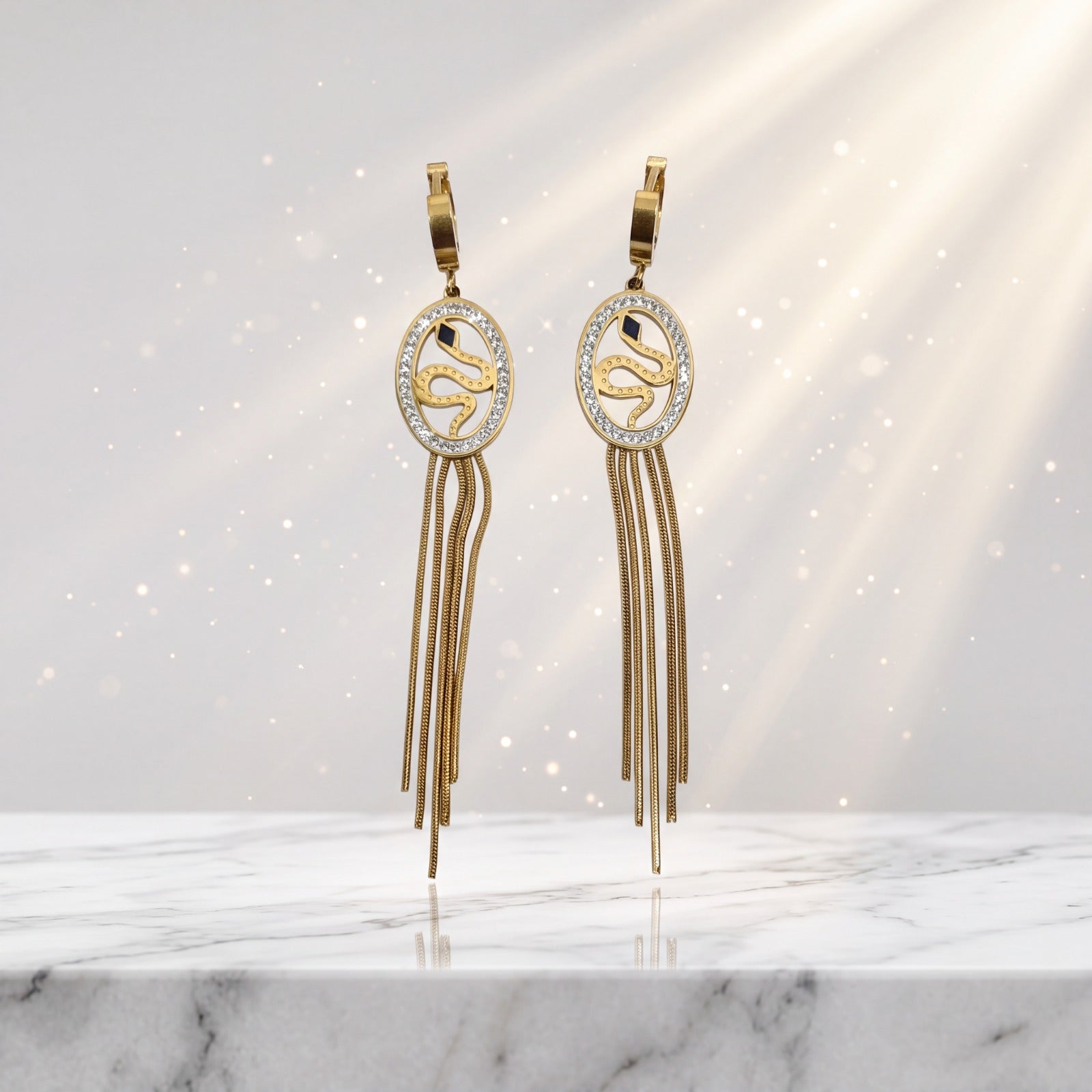 Snake Motif Tassel Drop Earrings