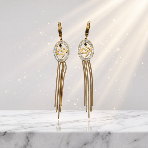 Snake Motif Tassel Drop Earrings