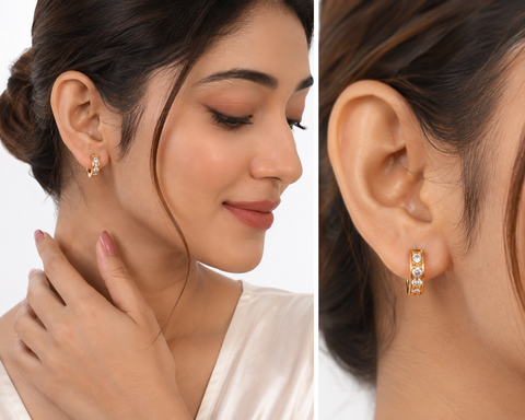 Gold Pavé Huggie Hoop Earrings
