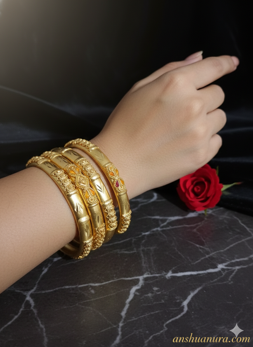 Anshu Aura Royal 22K Gold-Plated Designer Bangles – Set of 4