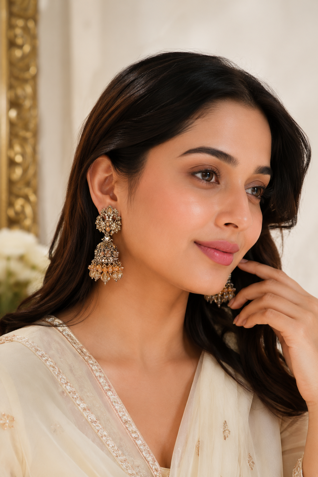Antique Crystal Jhumka Earrings for Women | Premium Ethnic Party Wear Earrings
