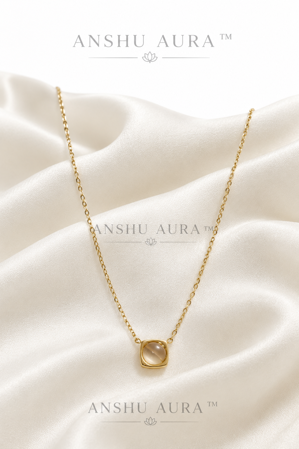 Square Stone Gold Pendant Necklace