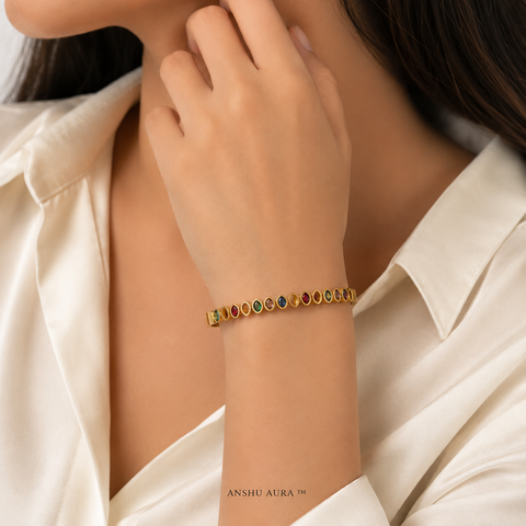 Aurora Multicolor Gemstone Gold Bracelet
