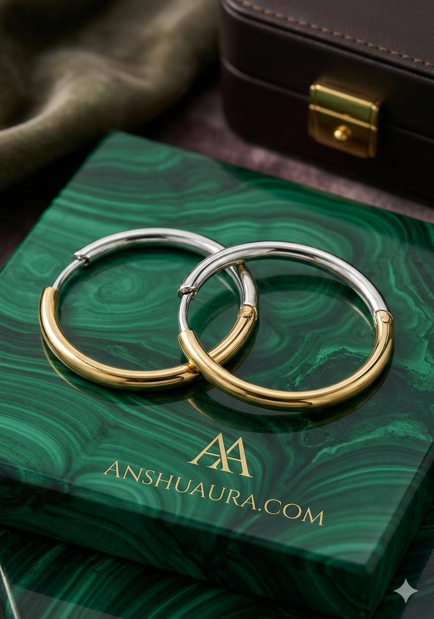 Anshu Aura Luxury Two-Tone Signature Hoop Earrings – 14K Gold & Silver Finish
