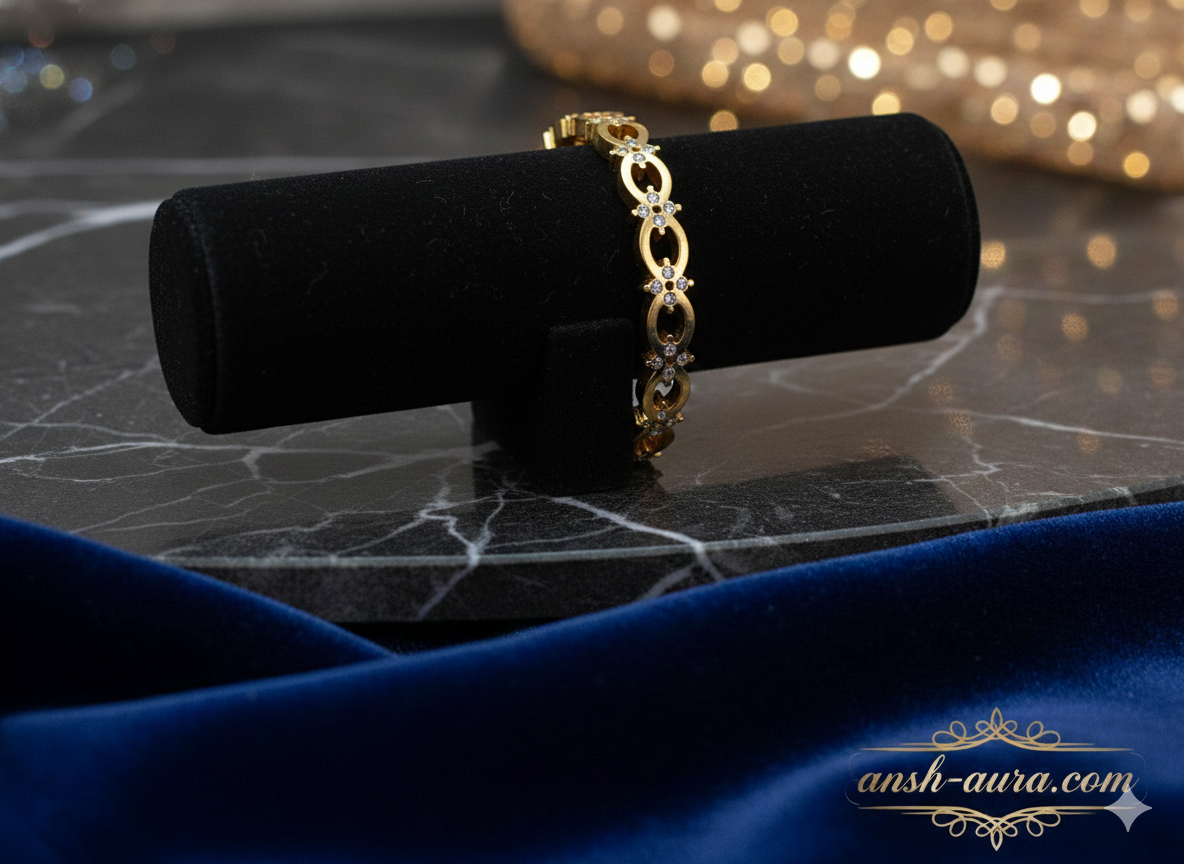Regal Floret Gold-Plated Crystal Bangle – Anshu Aura Exclusive
