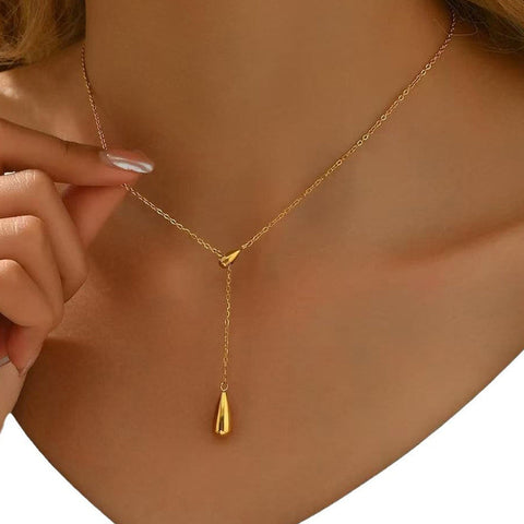 Minimalist Gold Waterdrop Tassel Pendant Necklace – Adjustable Chic Style