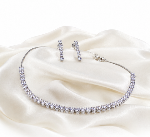 Premium Silver Crystal Tennis Necklace & Matching Earrings Set